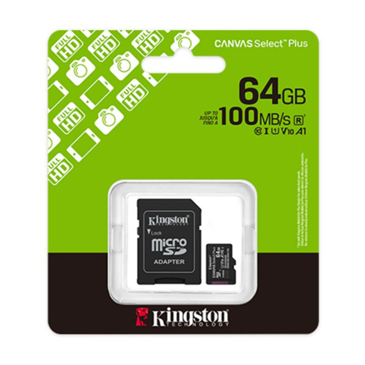 KINGSTON - Memoria MicroSD Kingston SDCS3/64GB Canvas Select Plus 150MB/s Clase 10