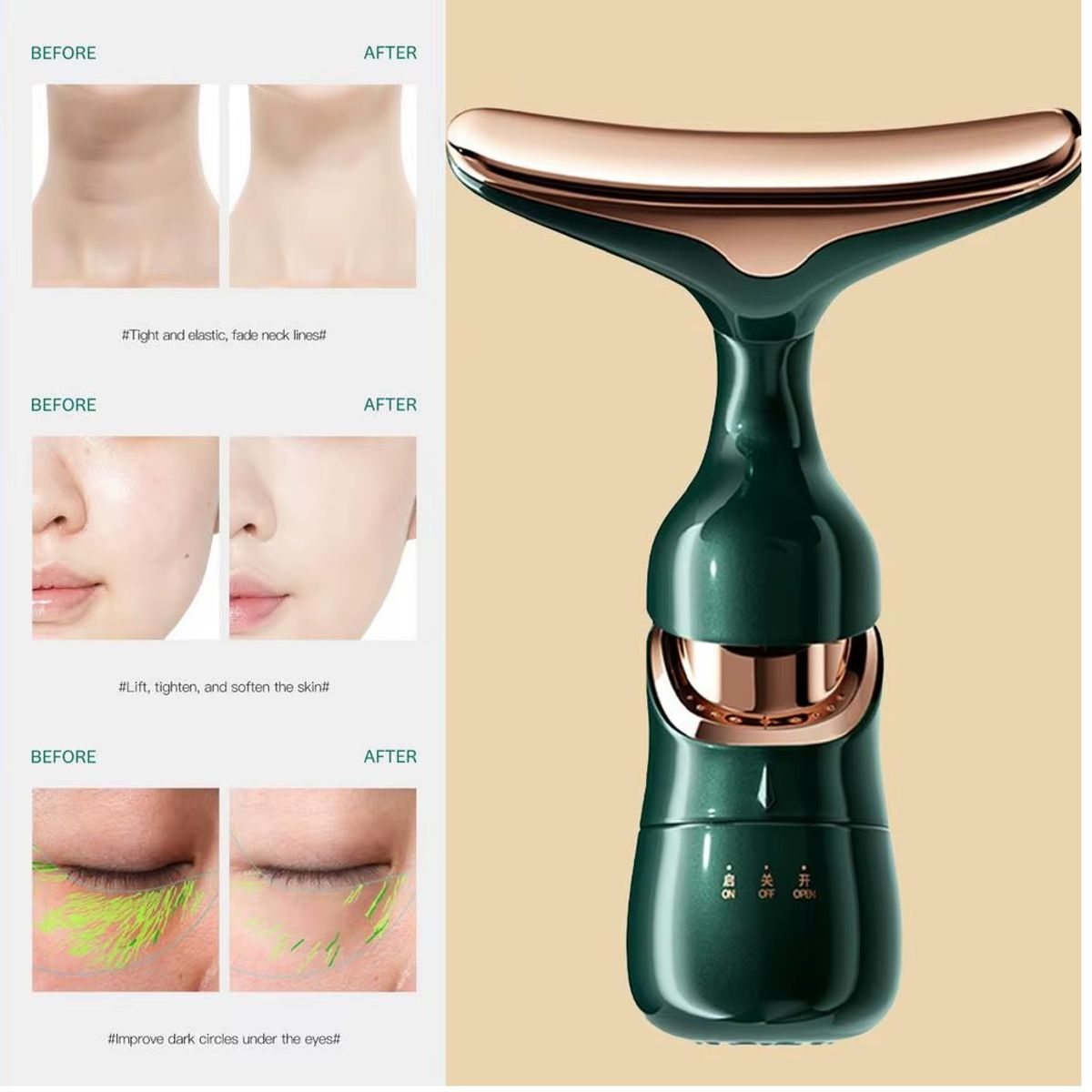 GENERICO - Masajeador Facial 3 en 1 para Rostro Cuello y Ojos