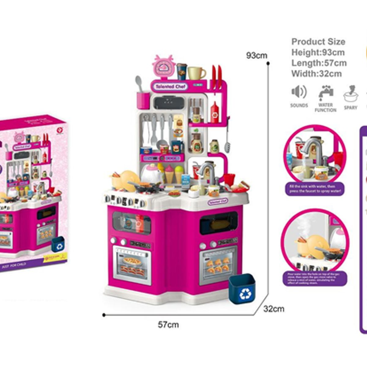 GENERICO - Cocina Infantil Juego con Luz, Sonido Y Agua 113 piezas