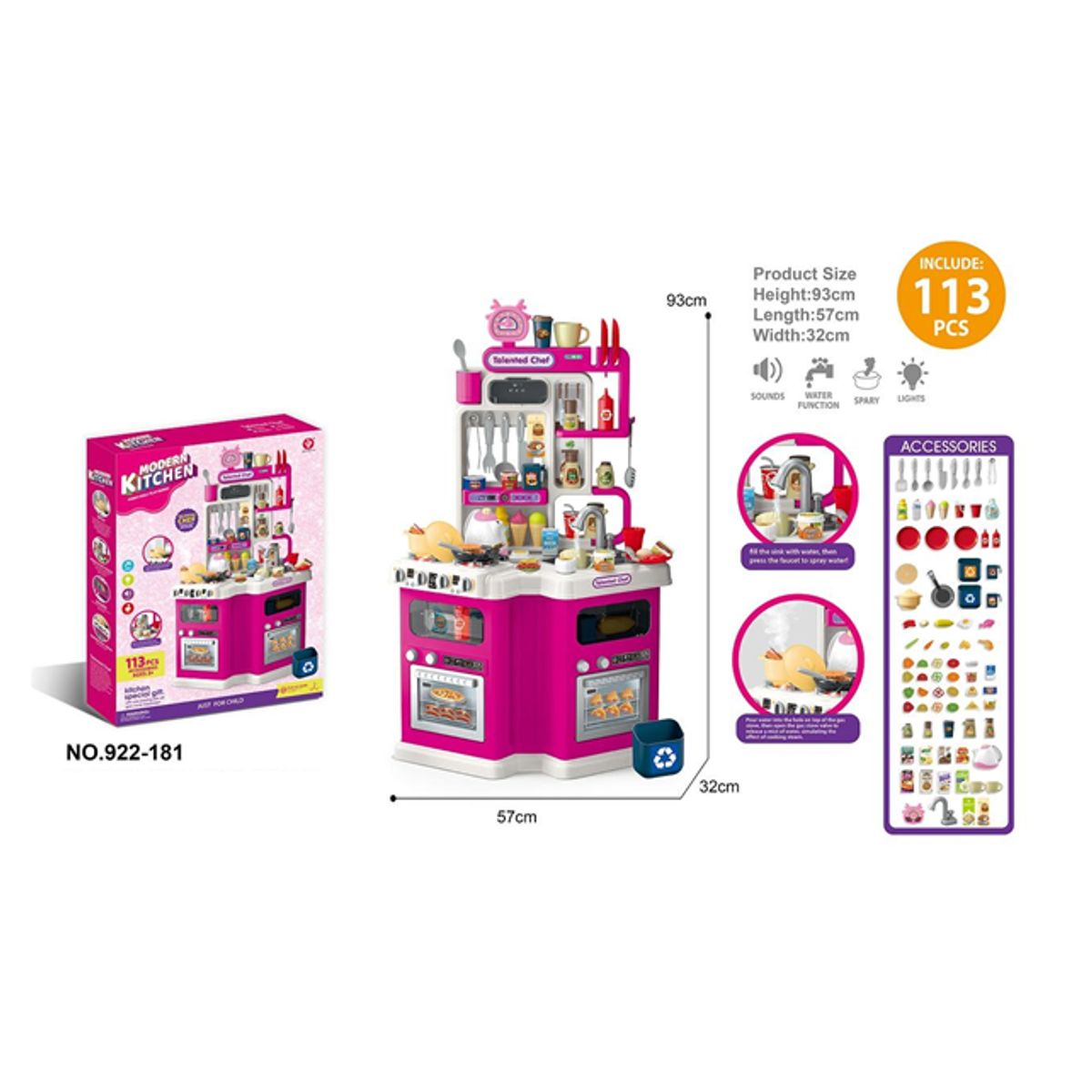 GENERICO - Cocina Infantil Juego con Luz, Sonido Y Agua 113 piezas