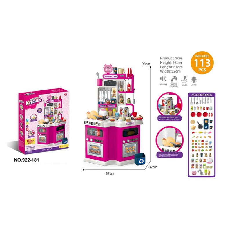 GENERICO - Cocina Infantil Juego con Luz, Sonido Y Agua 113 piezas