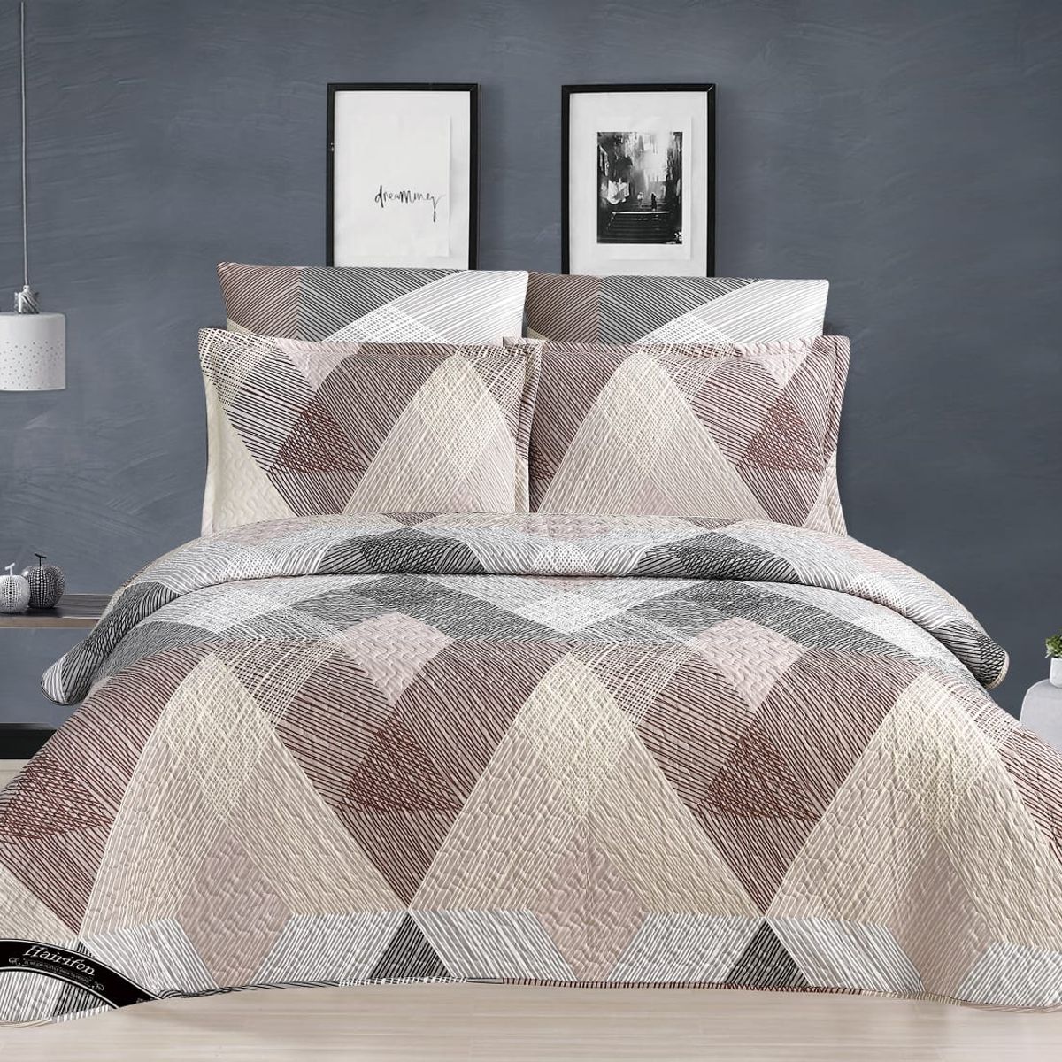 GENERICO - COBERTOR VERANO HAIRIFON - ESTAMPADO TRIÁNGULOS BEIGE