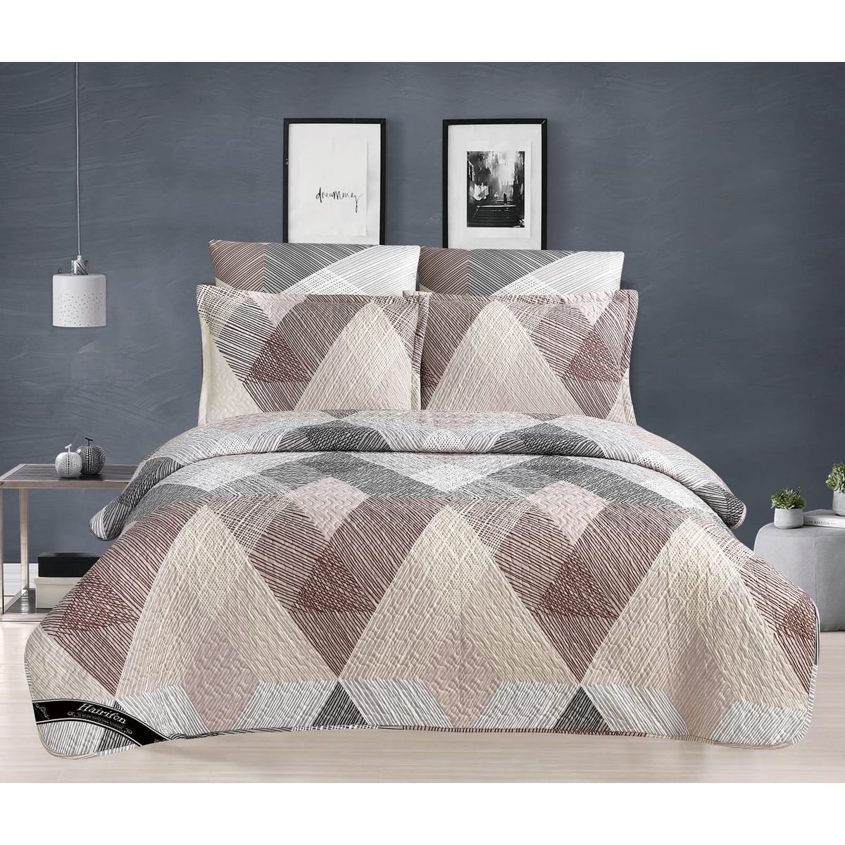 GENERICO - COBERTOR VERANO HAIRIFON - ESTAMPADO TRIÁNGULOS BEIGE