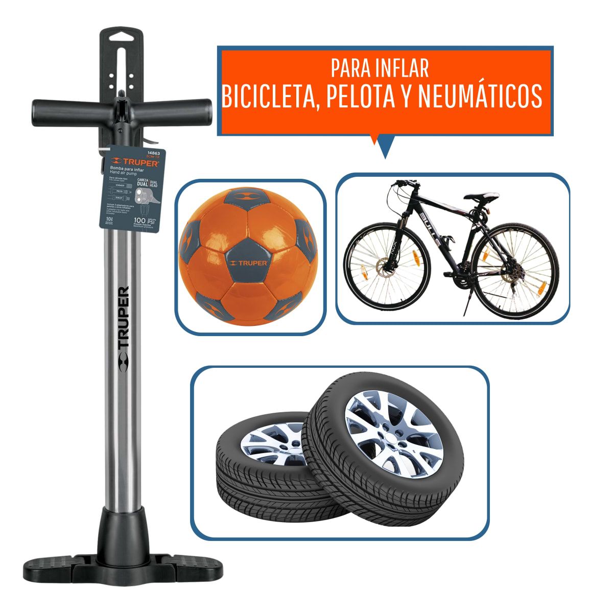 OEM - Inflador Manual Bomba De Aire Pelotas Llanta De Bicicletas Inflables Pelotas