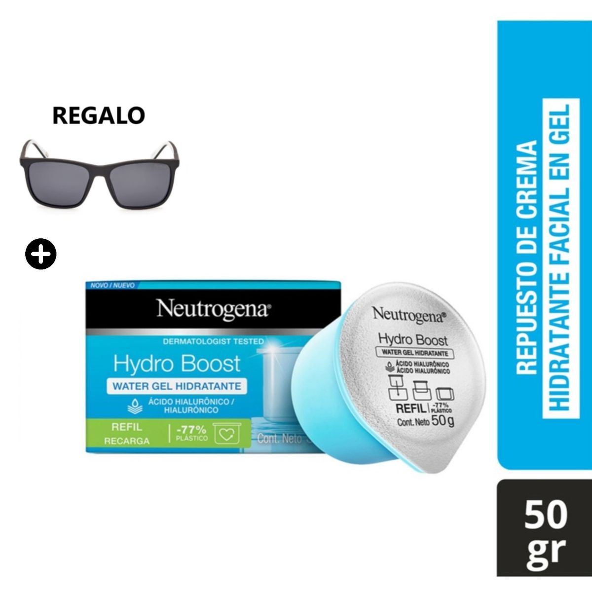 NEUTROGENA - Crema Facial Refill Hidratante Neutrogena 50gr con Ácido Hialurónico + Lentes