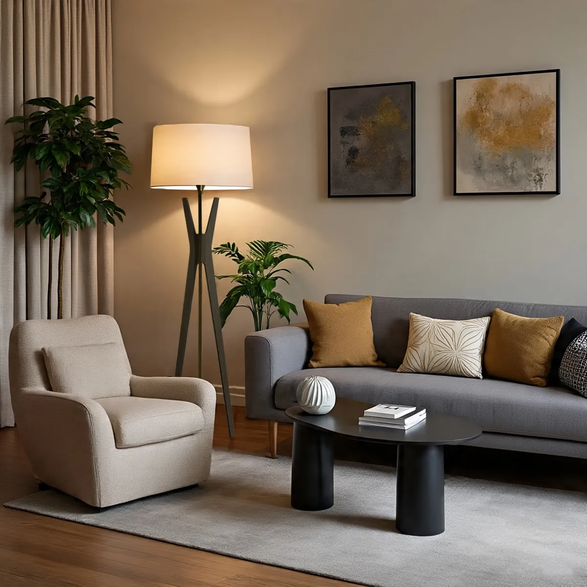 GENERICO - Lámpara de pie Trípode Florence Hueso