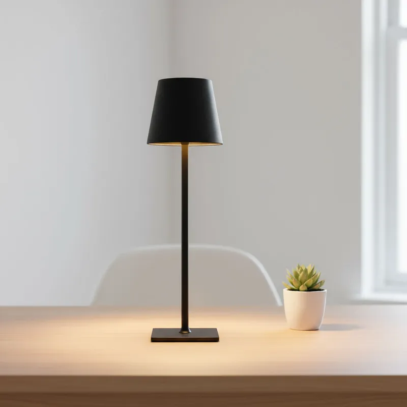 GENERICO - Lámpara de Mesa LED Recargable 3 Tonos Regulable Negro 38x10cm