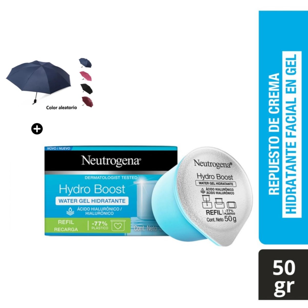 NEUTROGENA - Crema Facial Refill Hidratante Neutrogena 50gr con Ácido Hialurónico + Paraguas Plegable Aleatorio