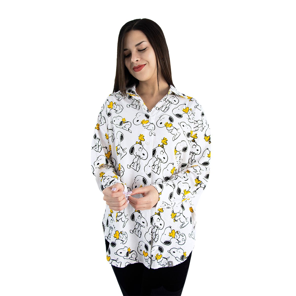 SNOOPY - Blusa Mujer Snoopy Manga Larga Manga Larga Lino Blanco