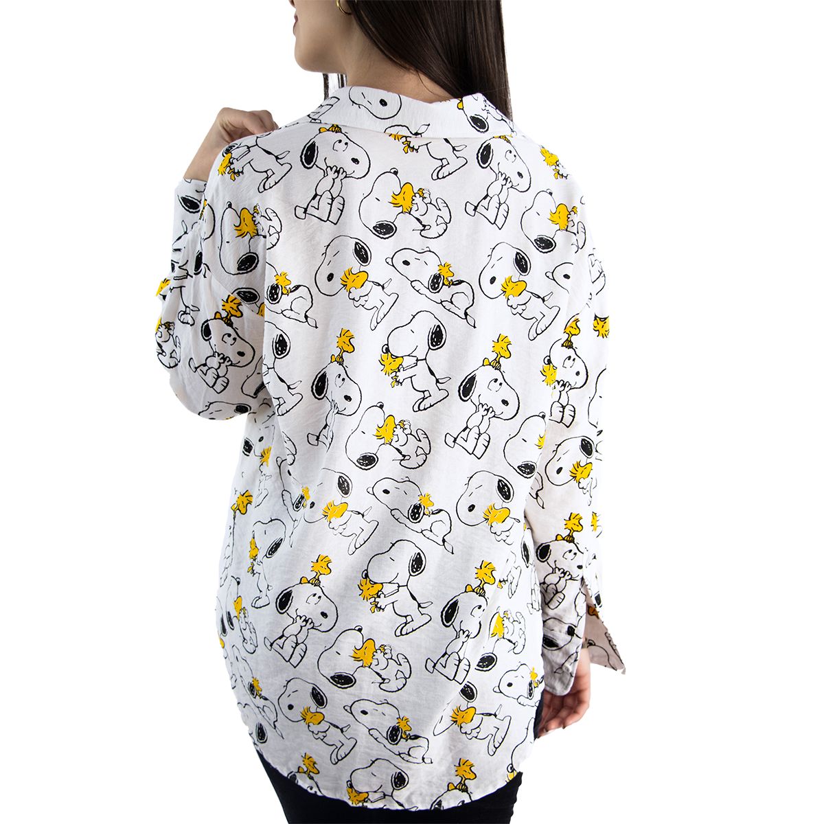 SNOOPY - Blusa Mujer Snoopy Manga Larga Manga Larga Lino Blanco