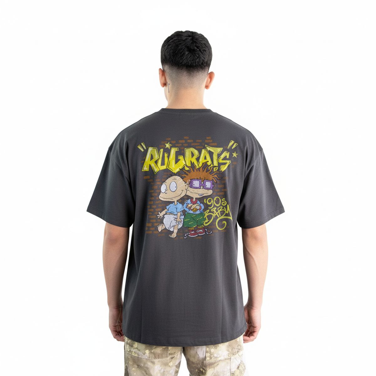 NICKELODEON - Polo Hombre Nick 90S Manga Corta Oversize Algodón Plomo Colegial
