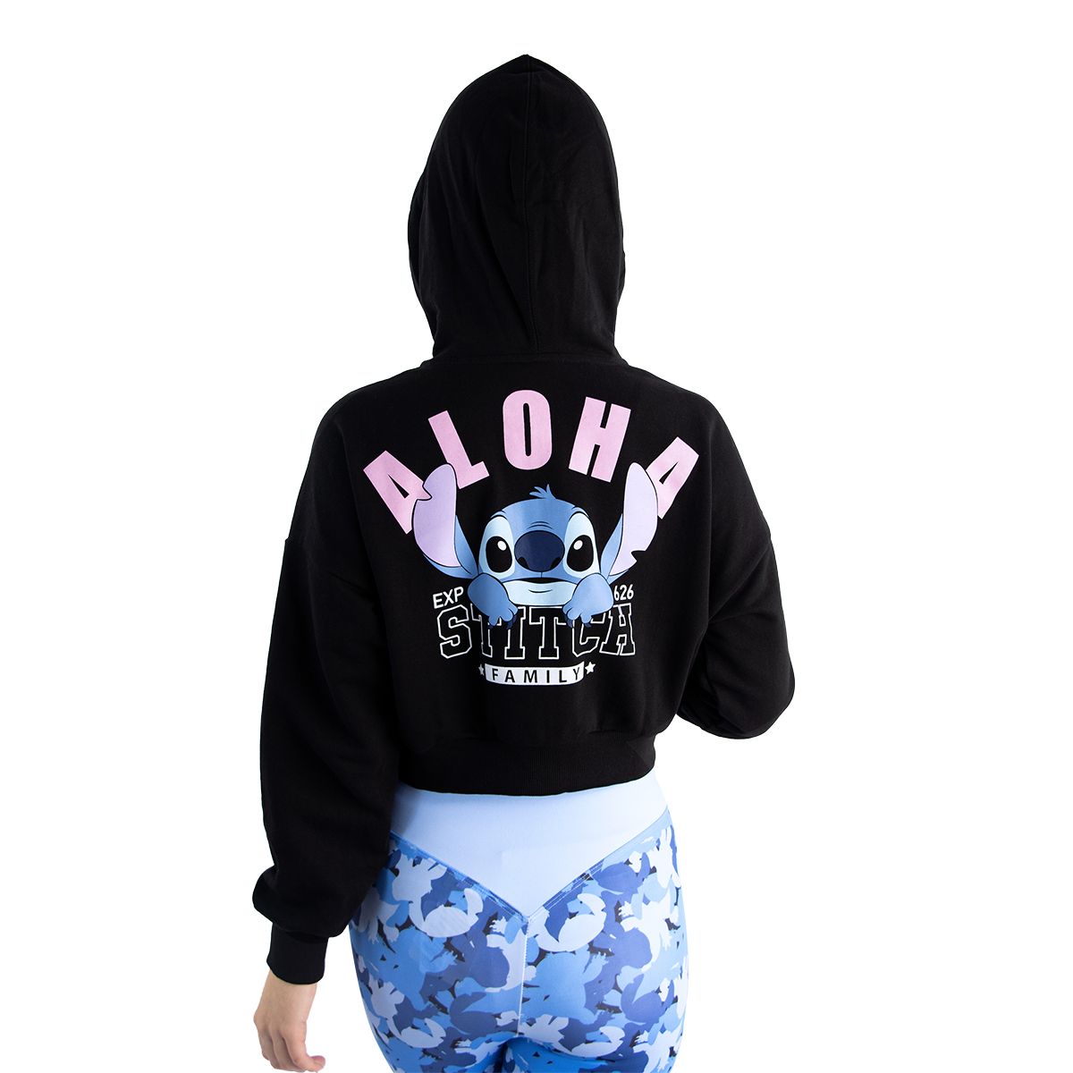 LILO & STITCH - Polera Mujer Lilo Y Stitch Manga Larga Crop French Terry Negro