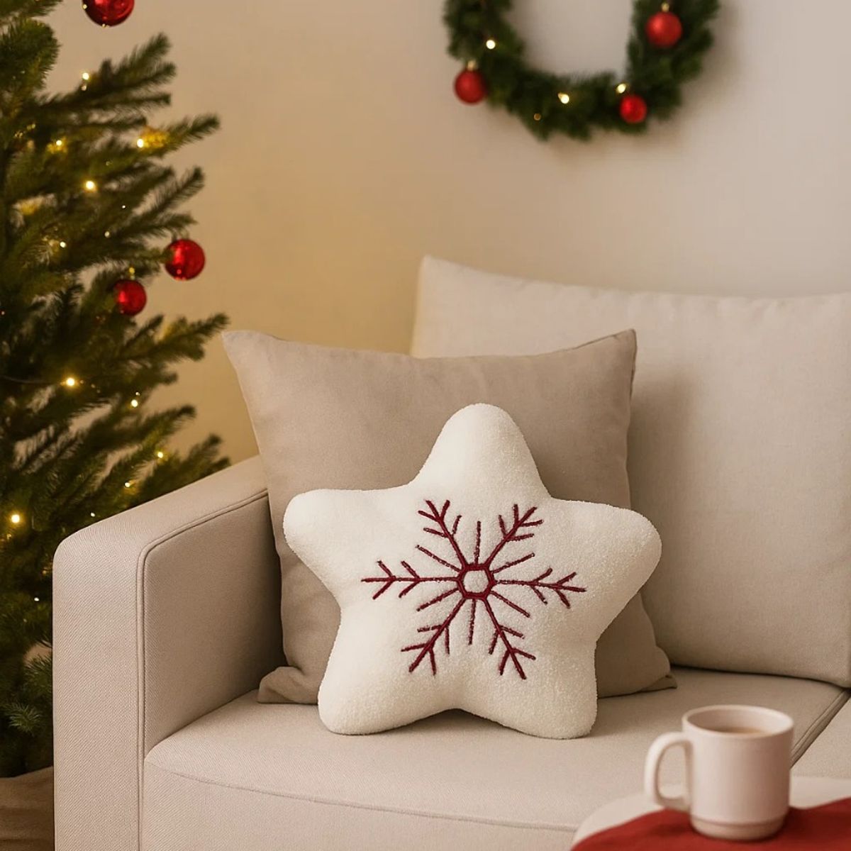 ZALMOHADAS - Cojín Estrella Copo de Nieve  Estilo Nórdico Zalmohadas