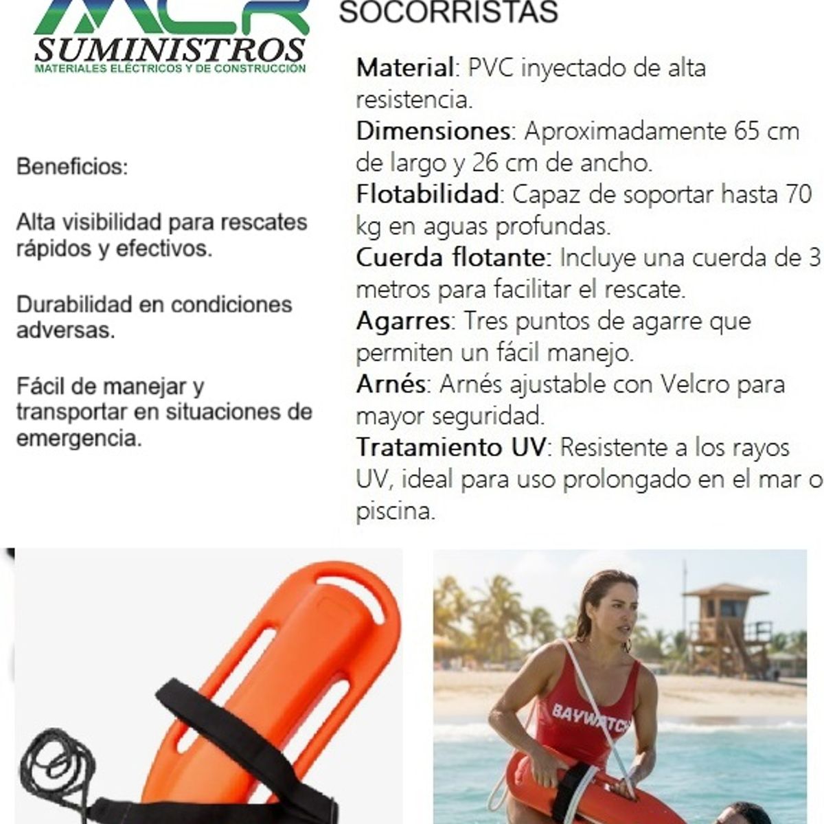 GENERICO - SALVAVIDAS FLOTADOR TORPEDO PARA RESCATE DE PVC AERODINAMICO PARA SOCORRISTAS