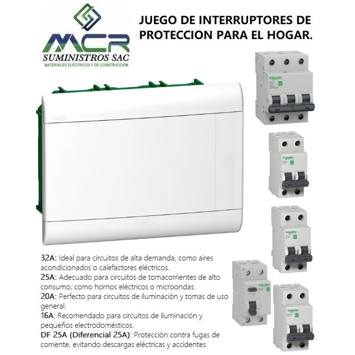 SCHNEIDER ELECTRIC - TABLERO + INTERRUPTORES DE PROTECCION PARA EL HOGAR SCHNEIDER ELECTRIC PACK