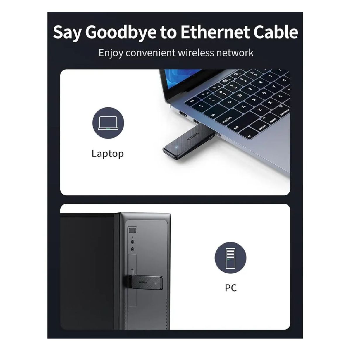 UGREEN - Adaptador de red inalámbrico UGREEN AC1300