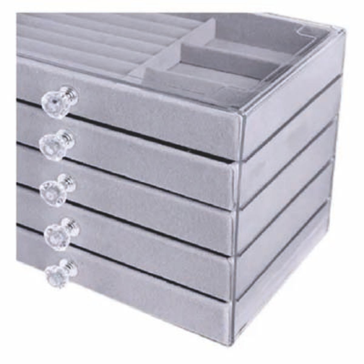 GENERICO - JOYERO DE 5 NIVELES GRIS – ACRÍLICO Y TERCIOPELO