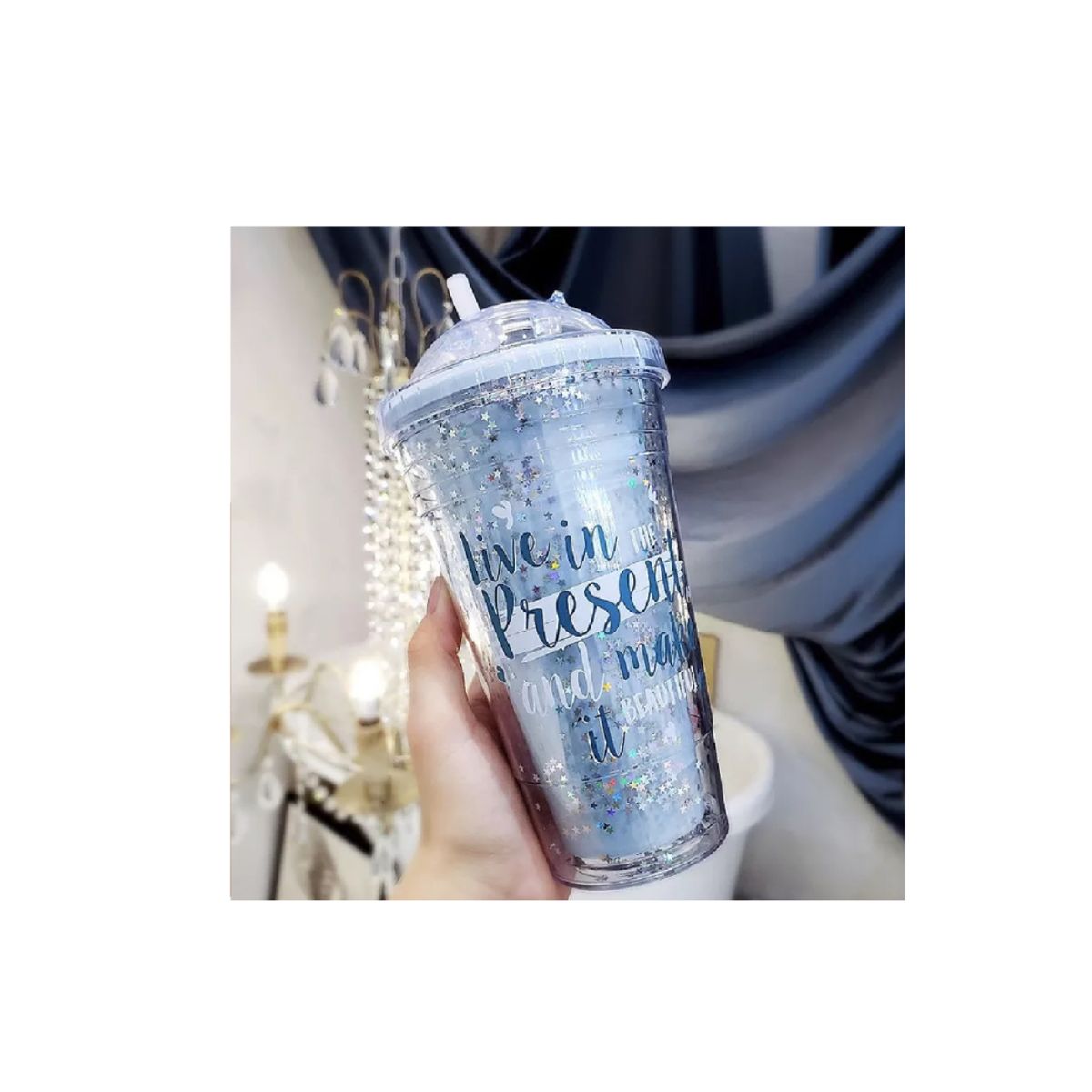 GENERICO - Tomatodo Acrílico con Tapa - Estrellas - Celeste