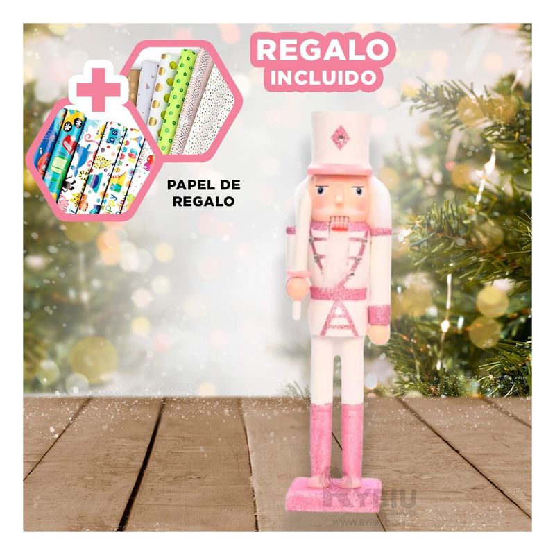ANIMALIA - Cascanuez para Navidad Tono Rosa y Blanco Y+Papel de Regalo