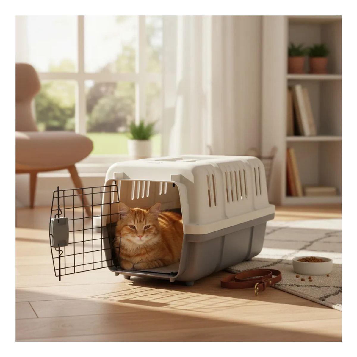 PET MOOD - Transportador Para Gatos Incluye Piso y Bebedero Color Gris