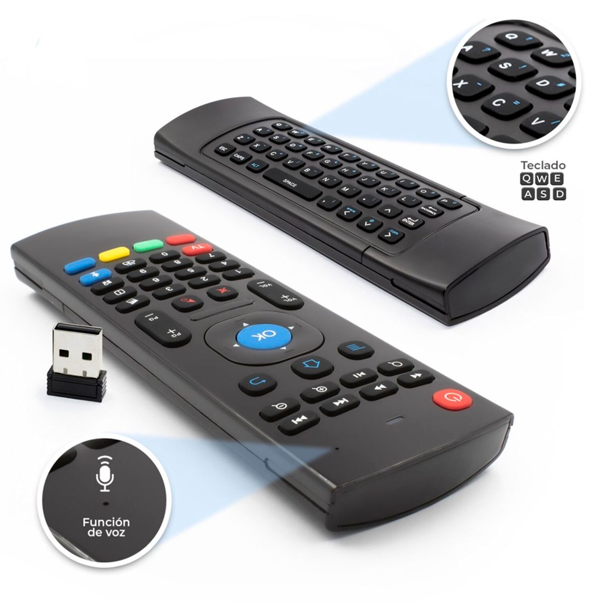 GENERICO - Control Remoto con Teclado QWERTY y Control de Voz + Giroscopio
