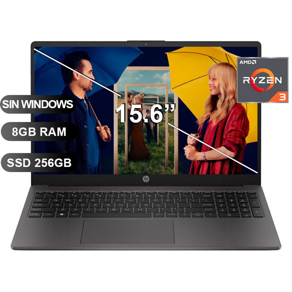 HP - Laptop HP 255 G10 RYZEN 3 7320U, 8GB RAM, 256GB SSD, 15.6", SIN WINDOWS (BF9X1AT)