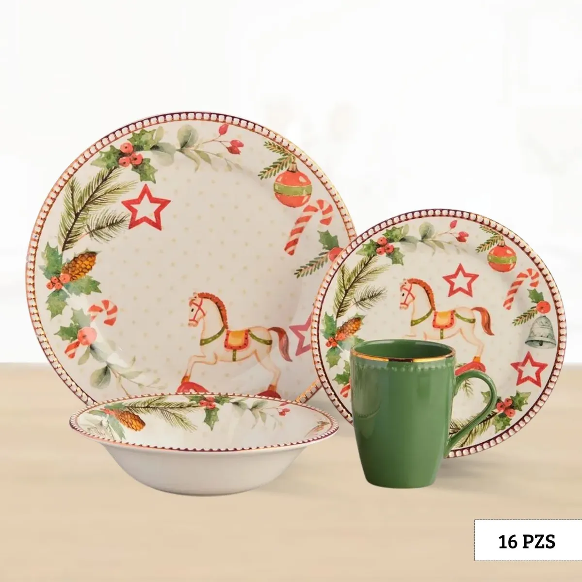 CORONA - Juego de Vajilla Dulce Navidad 16 Piezas Corona