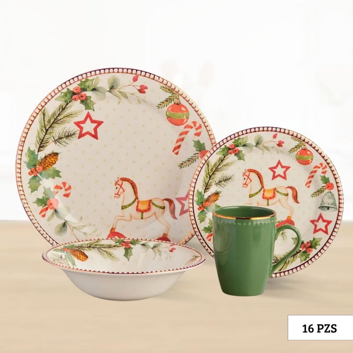 CORONA - Juego de Vajilla Dulce Navidad 16 Piezas Corona