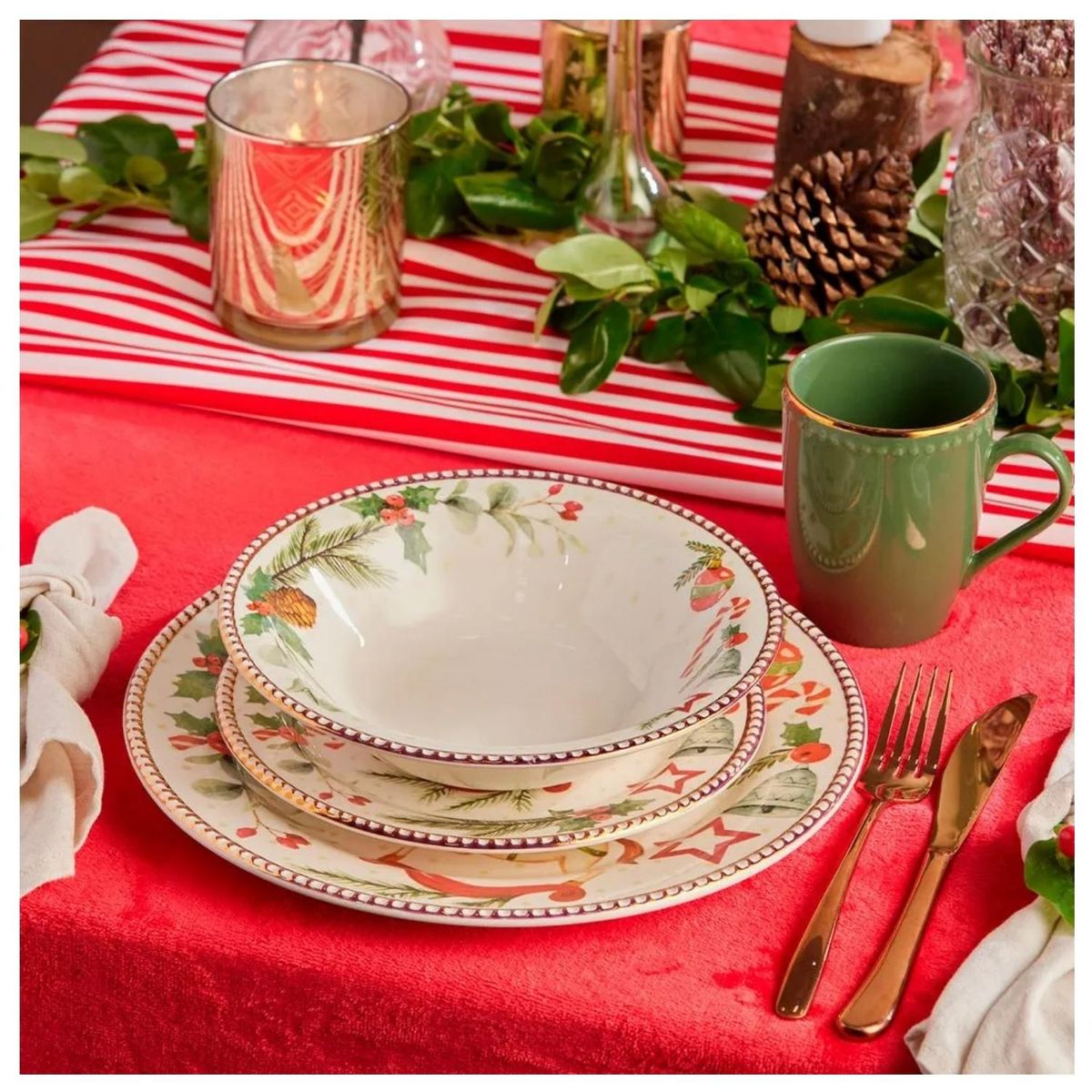 CORONA - Juego de Vajilla Dulce Navidad 16 Piezas Corona