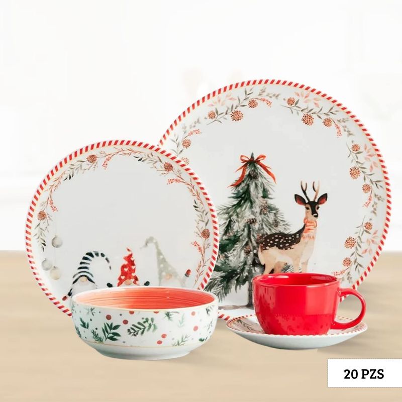 CORONA - Juego de Vajilla Navideña Ilusion Vl 20 Piezas Corona