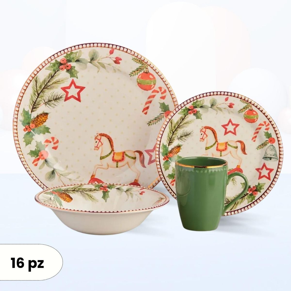 CORONA - Juego de Vajilla Dulce Navidad 16 Piezas Corona