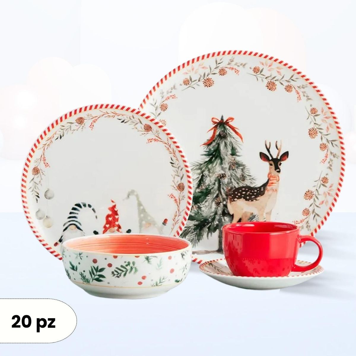 CORONA - Juego de Vajilla Navideña Ilusion Vl 20 Piezas Corona