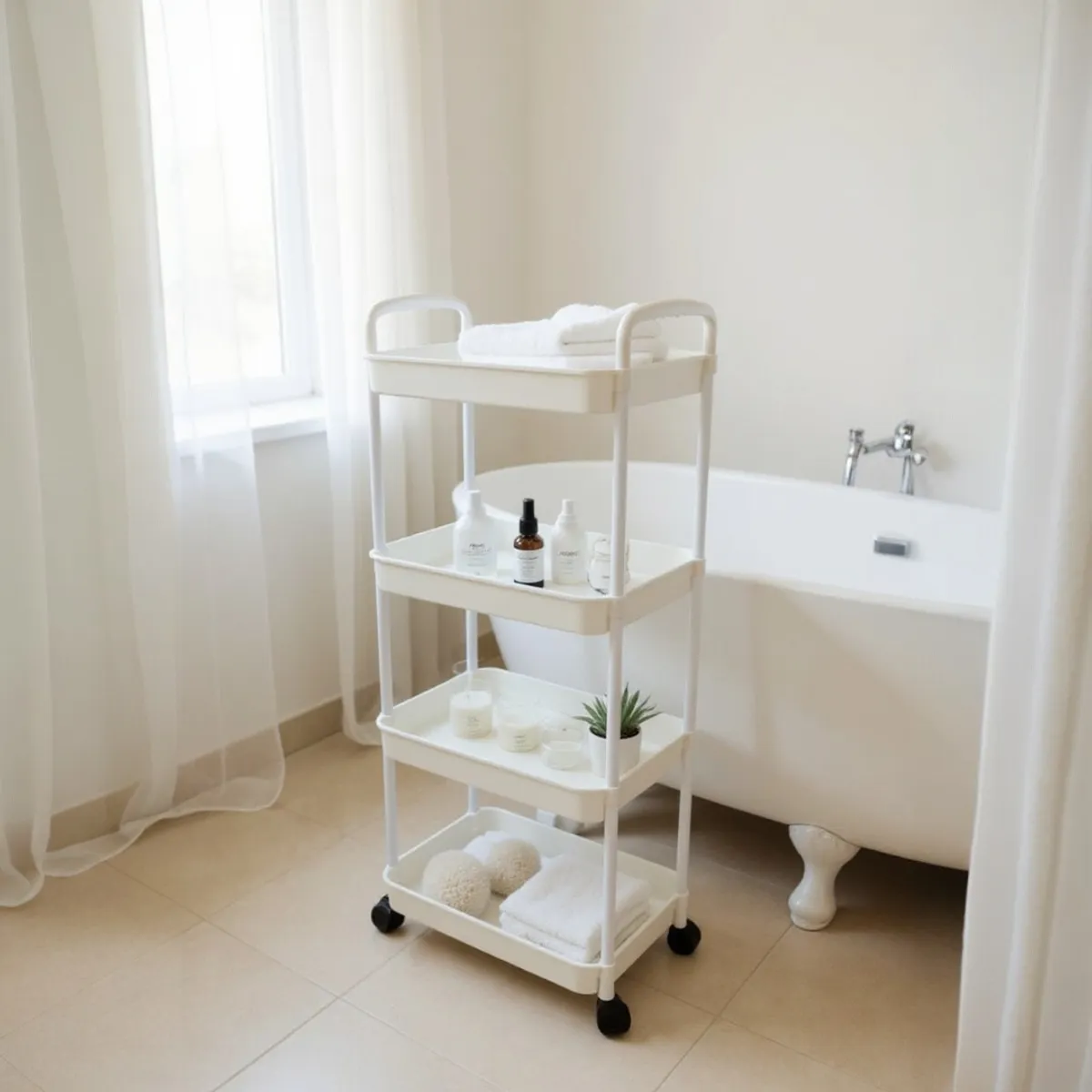 GENERICO - Estante Organizador Con Ruedas 4 Niveles Blanco