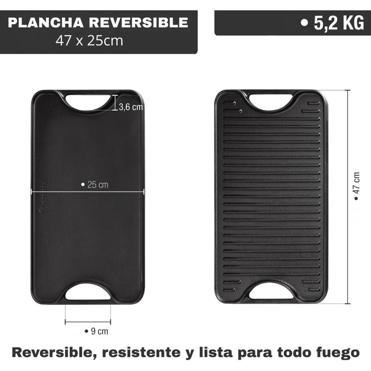 VICTORIA - Plancha Parrilla Victoria De Hierro Fundido 47 x 25 cm - Curado