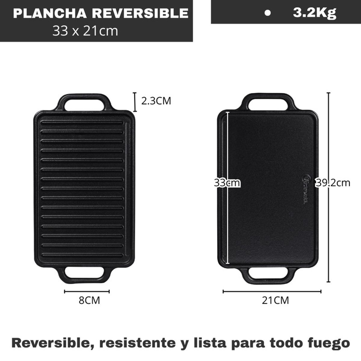 VICTORIA - Plancha Reversible Hierro Fundido Esmaltada 21x33 Cm