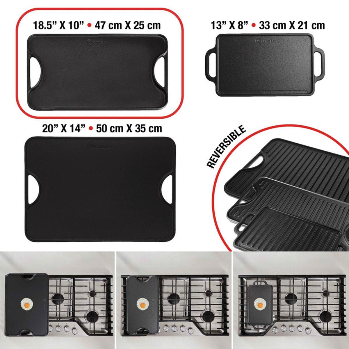 VICTORIA - Parrilla Reversible De Hierro Fundido 47 x 25 Cm - Victoria