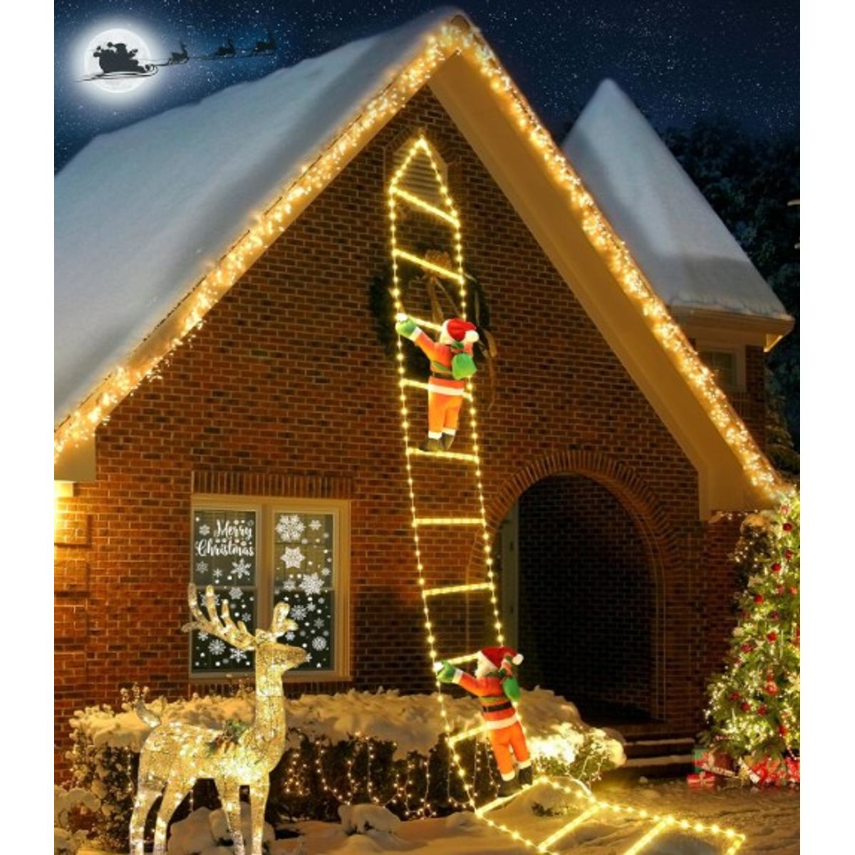 OEM - GUIRNALDA LED RGB NAVIDEÑAS DE 2MTS CON FORMA DE ESCALERA CON PAPÁ NOEL