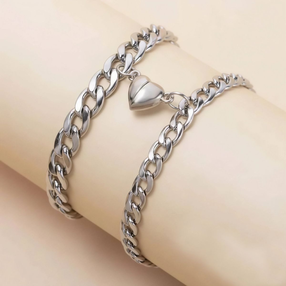 NO LOGO - Pulsera De Parejas Corazon Magnetico Novio Enamorados Acero Inoxidable