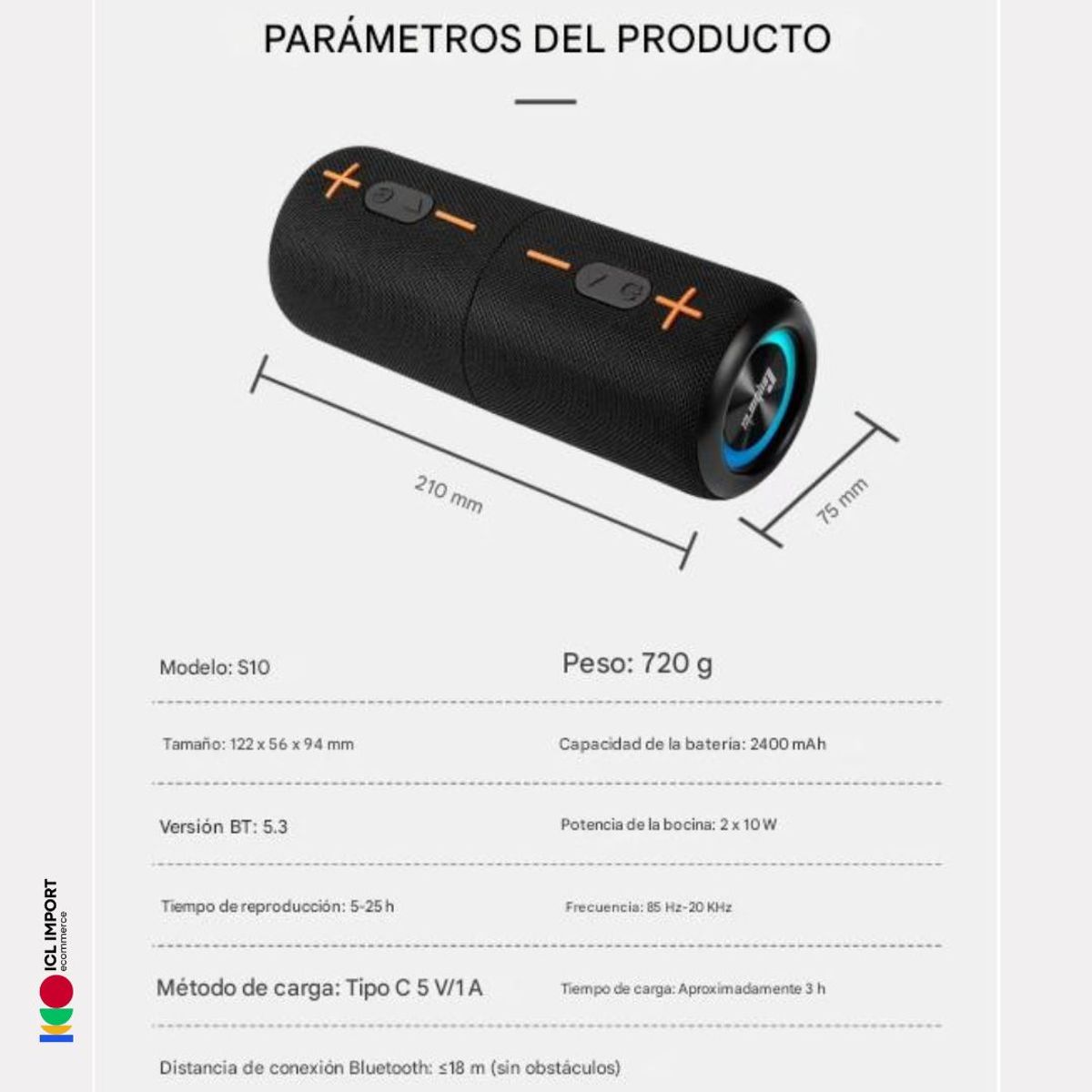 OEM - PARLANTE BLUETOOTH DESMONTABLE RGB CERTIFICACIÓN IPX6 CON BATERÍA DE LARGA DURACION