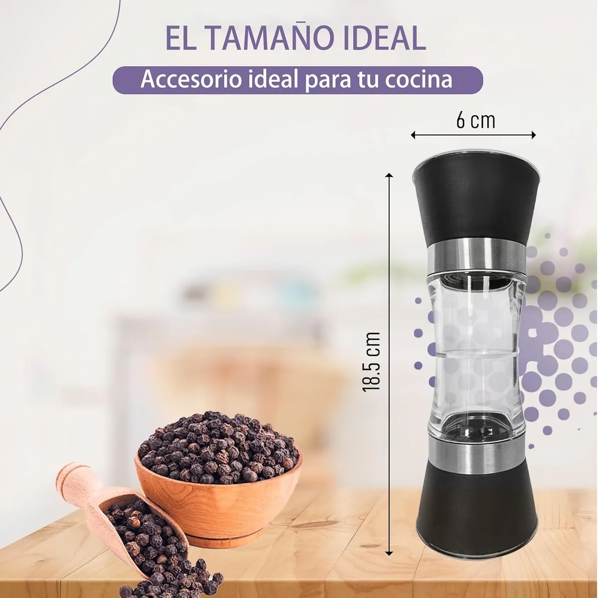 GENERICO - Molinillo de Pimienta de Acero Inoxidable Grosor Ajustable