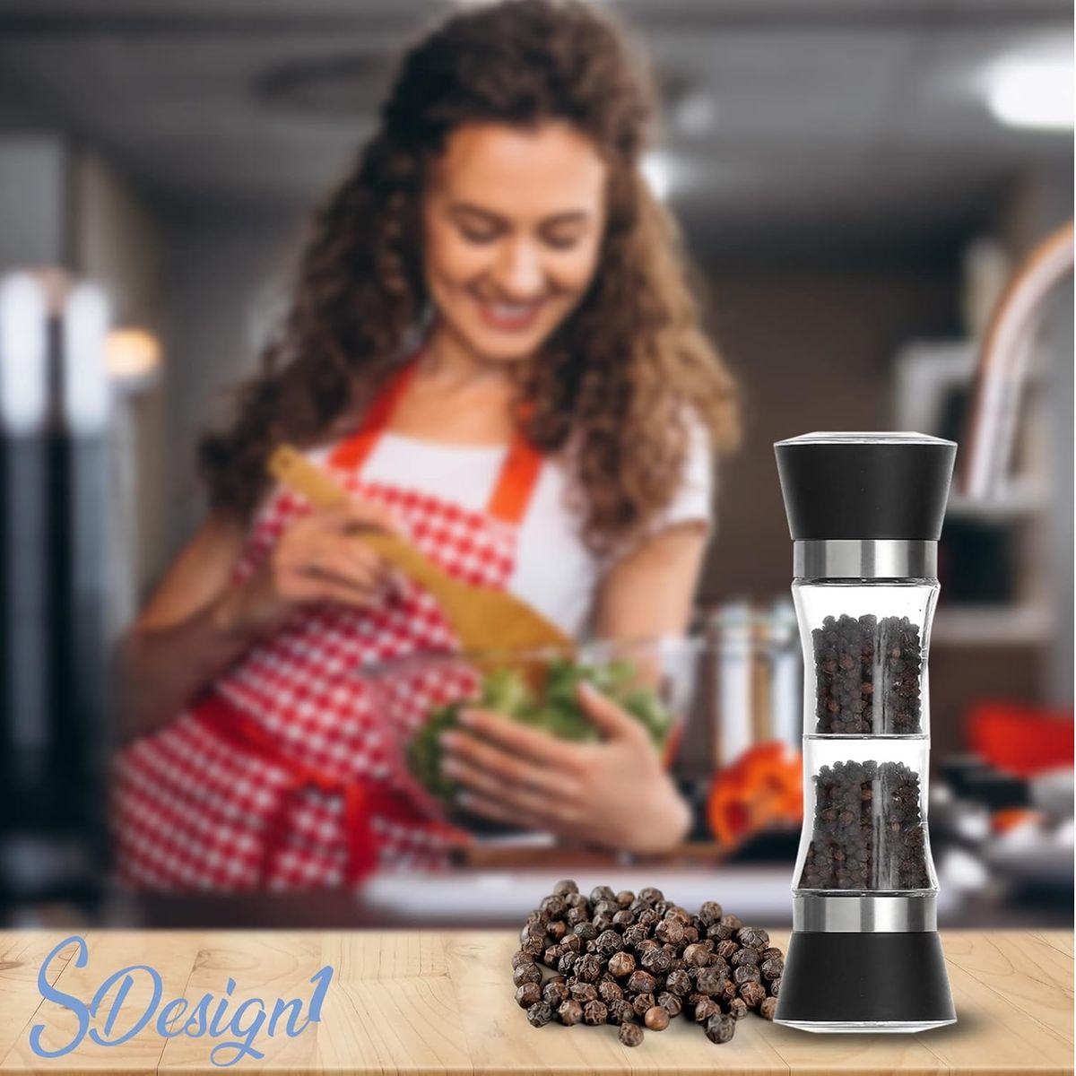 GENERICO - Molinillo de Sal y Pimienta Doble NEGRO