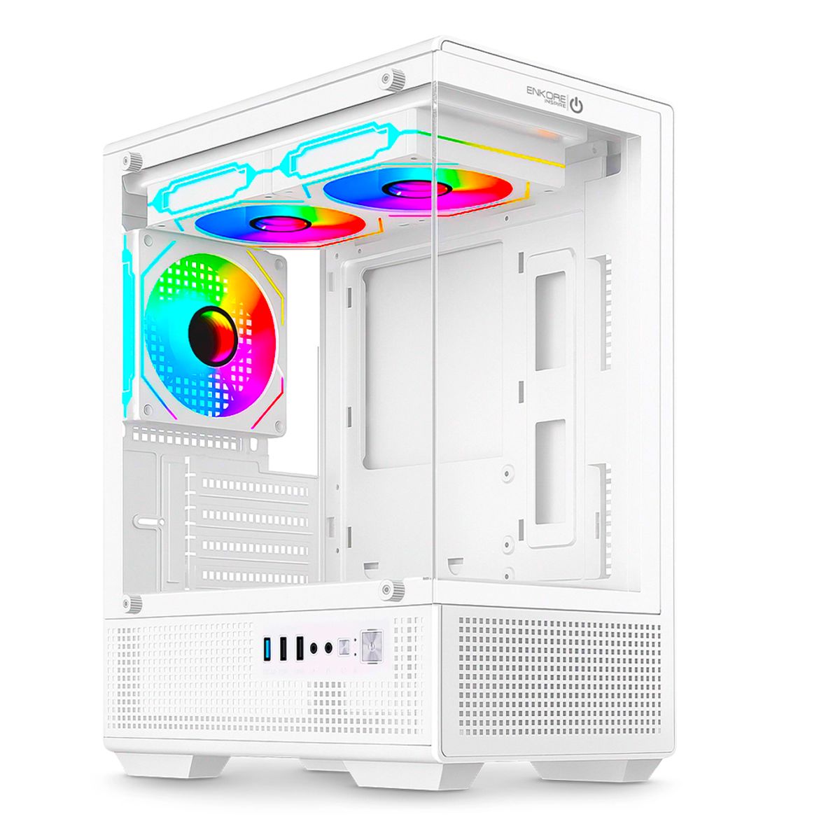 ENKORE - Case Gamer Enkore Inspire Blanco Micro Atx 3 Fan Argb Usb 3