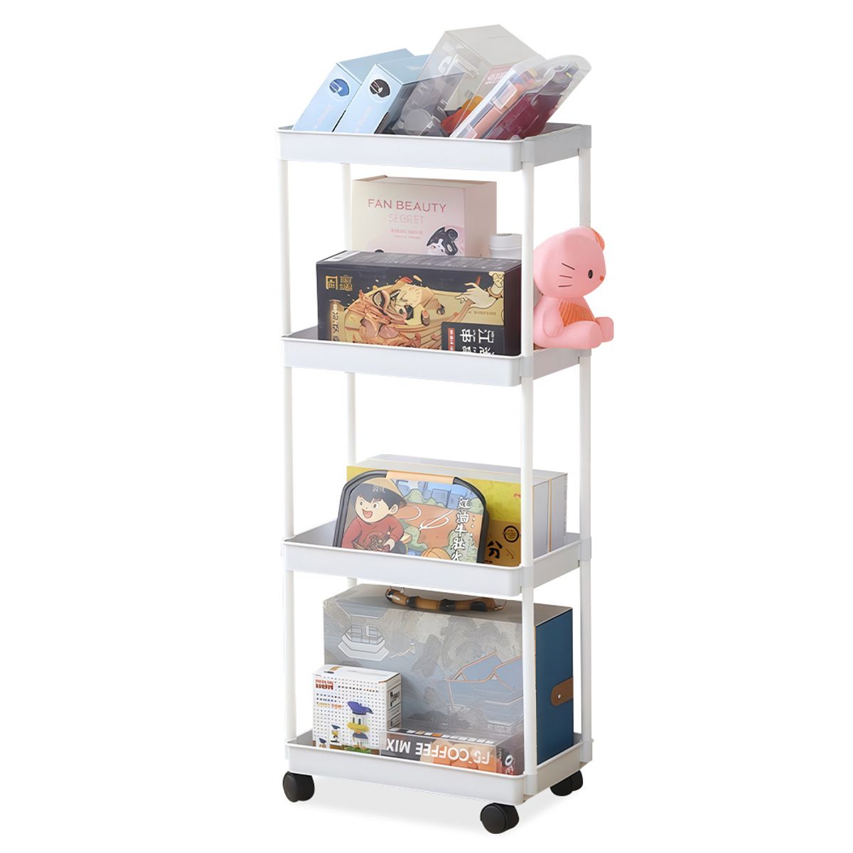 KELLER - Carrito Organizador Estante 4 Niveles con Ruedas para Dormitorio B24