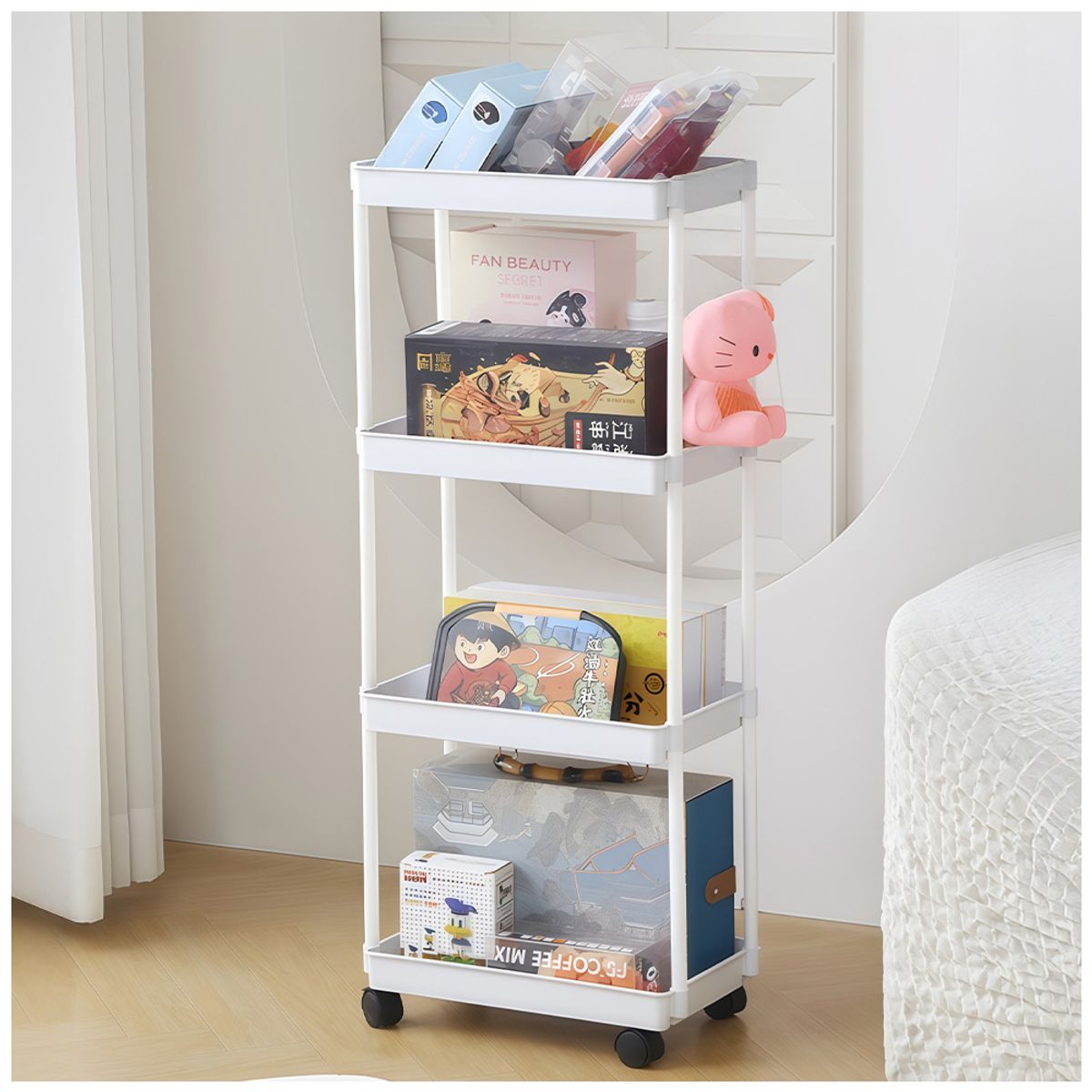 KELLER - Carrito Organizador Estante 4 Niveles con Ruedas para Dormitorio B24