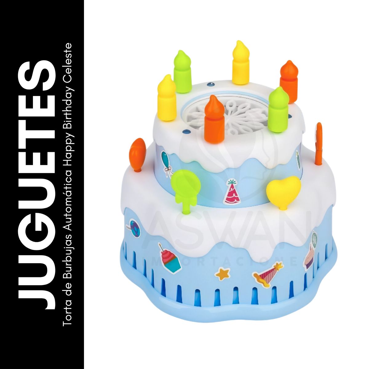 GENERICO - Torta de Burbujas Automática Happy Birthday Celeste
