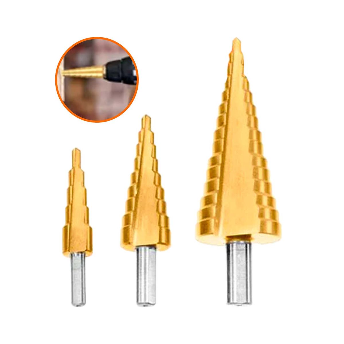 GENERICO - Broca Escalonada Set 3pcs 4-124-204-32mm 6-8mm Wadfow