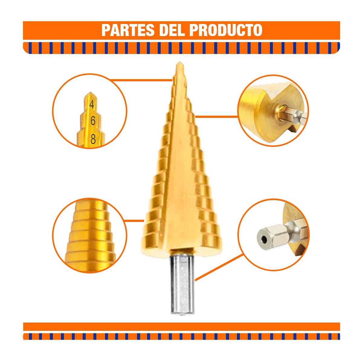 GENERICO - Broca Escalonada Set 3pcs 4-124-204-32mm 6-8mm Wadfow