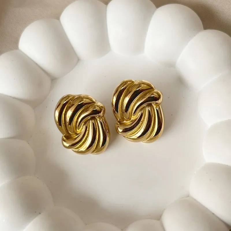 GENERICO - Aretes Chunky Nudo en Acero Inoxidable PVD dorado