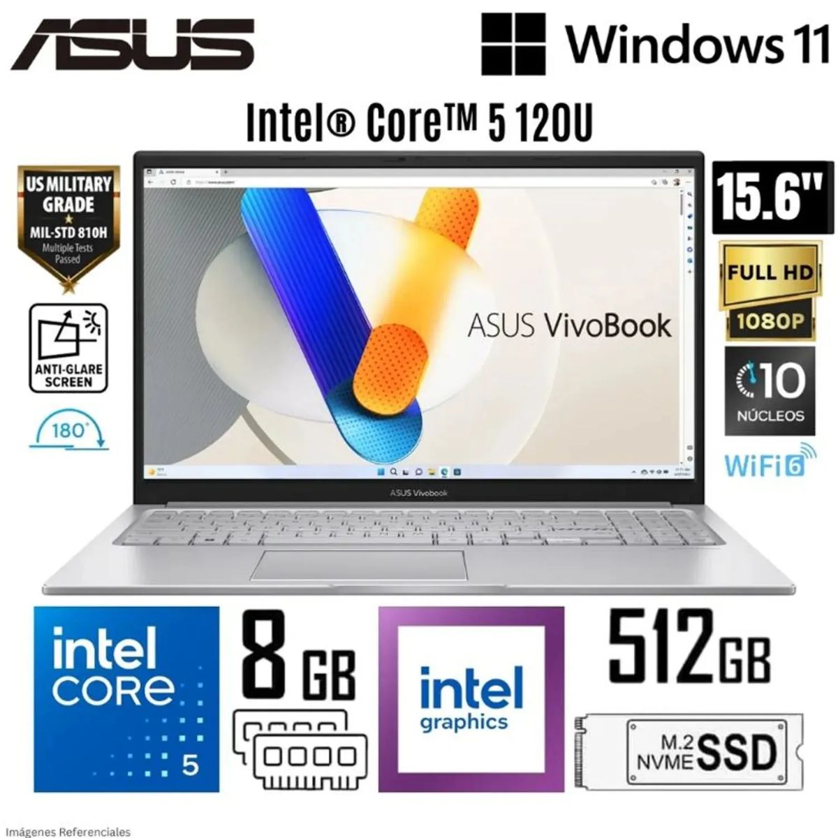 ASUS - Laptop ASUS Vivobook X1504VA-NJ686W 15.6” Core 5-120U 8GB RAM 512GB SSD Windows 11 Home – Silver
