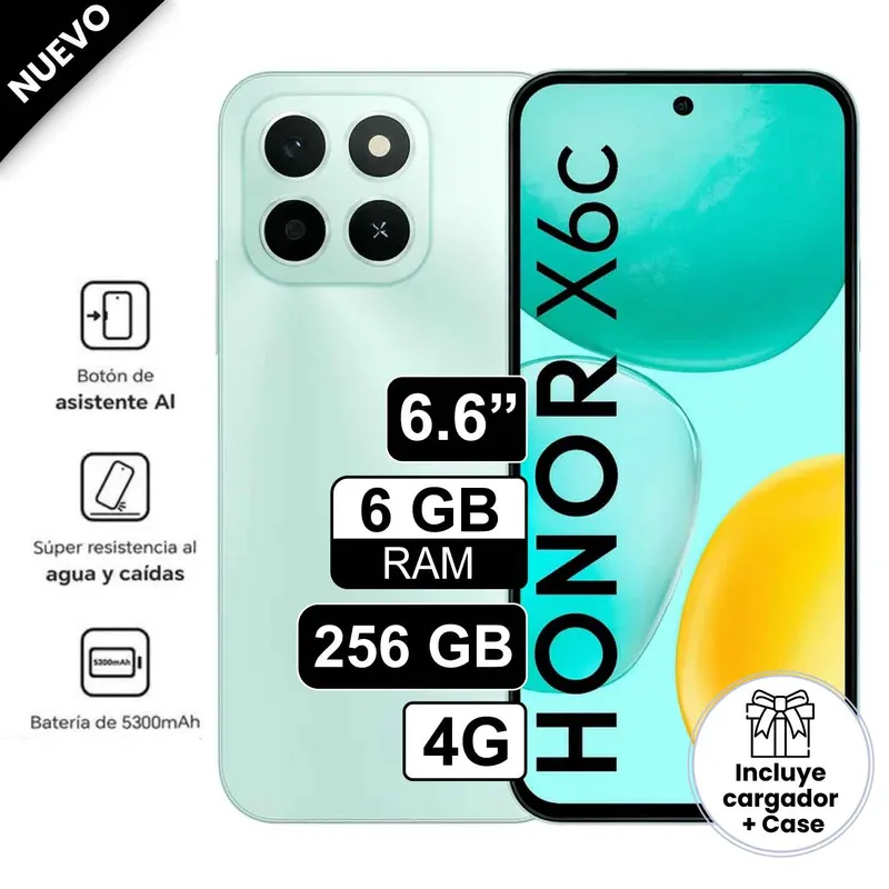 HONOR - Celular Honor X6C 256GB 6GB RAM cámara principal 50MP + 5MP frontal 6,6 Pulg CYAN